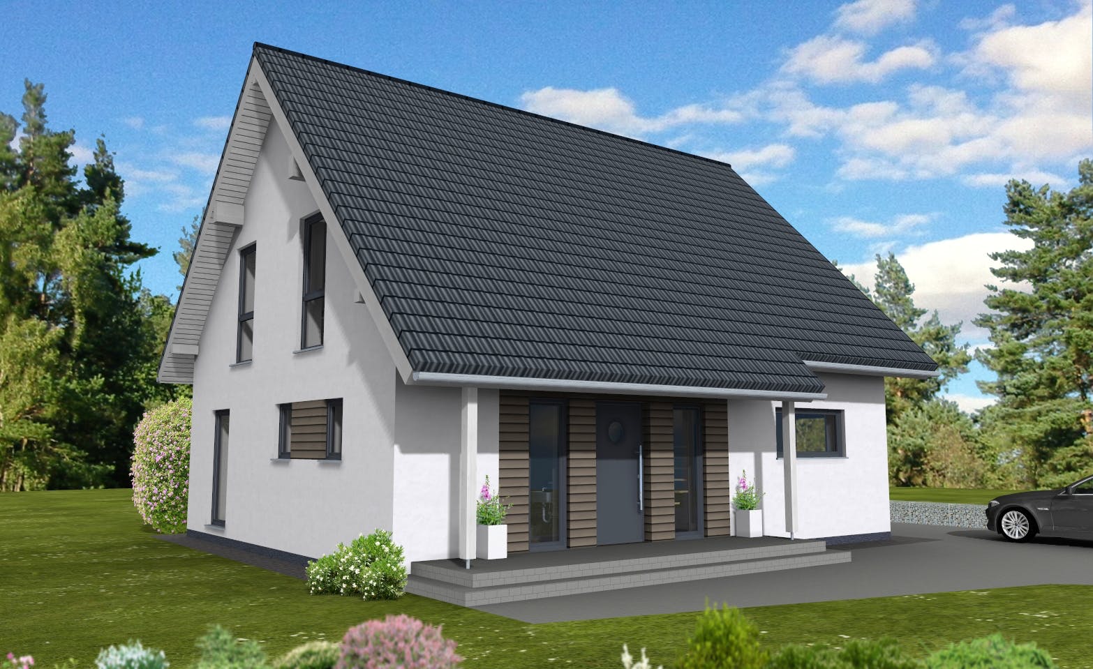 Fertighaus Junge Familie 149 von Suckfüll Energiesparhaus Schlüsselfertig ab 350950€, Satteldach-Klassiker Außenansicht 1