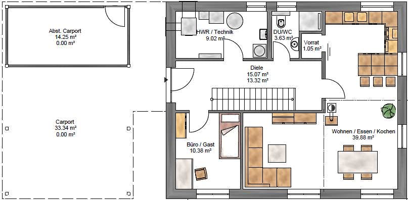 Fertighaus Junge Familie 153 von Suckfüll Energiesparhaus Schlüsselfertig ab 357450€, Satteldach-Klassiker Grundriss 1
