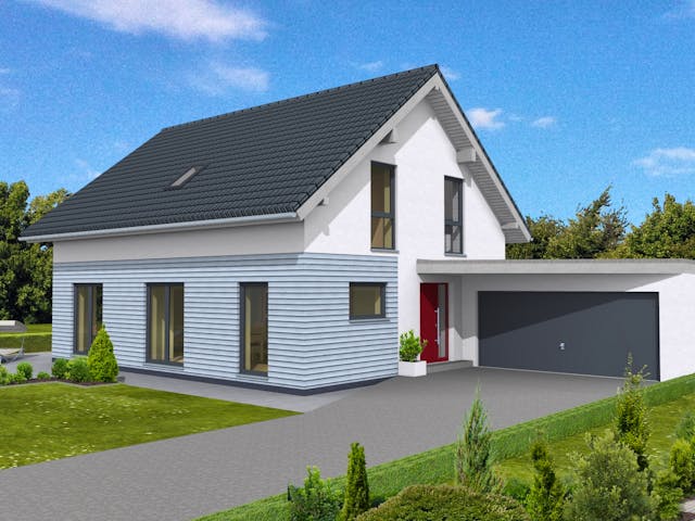 Fertighaus Junge Familie 160 von Suckfüll Energiesparhaus Schlüsselfertig ab 472613€, Satteldach-Klassiker Außenansicht 1