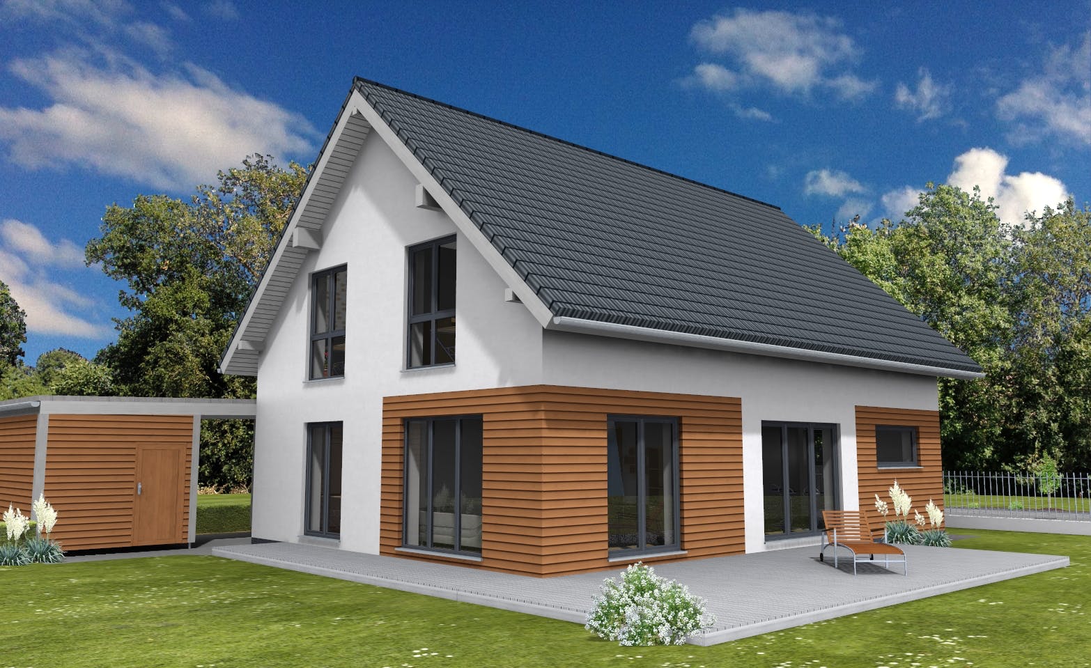 Fertighaus Junge Familie 174 von Suckfüll Energiesparhaus Schlüsselfertig ab 396750€, Satteldach-Klassiker Außenansicht 1