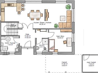 Fertighaus Junge Familie 174 von Suckfüll Energiesparhaus Schlüsselfertig ab 446344€, Satteldach-Klassiker Grundriss 1