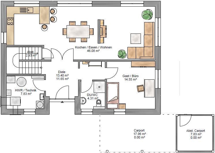 Fertighaus Junge Familie 174 von Suckfüll Energiesparhaus Schlüsselfertig ab 396750€, Satteldach-Klassiker Grundriss 1