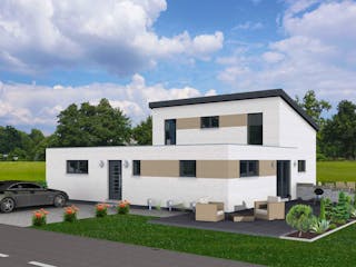 Fertighaus Junto 168 von Fingerhut Haus Schlüsselfertig ab 599262€, Pultdachhaus Außenansicht 2