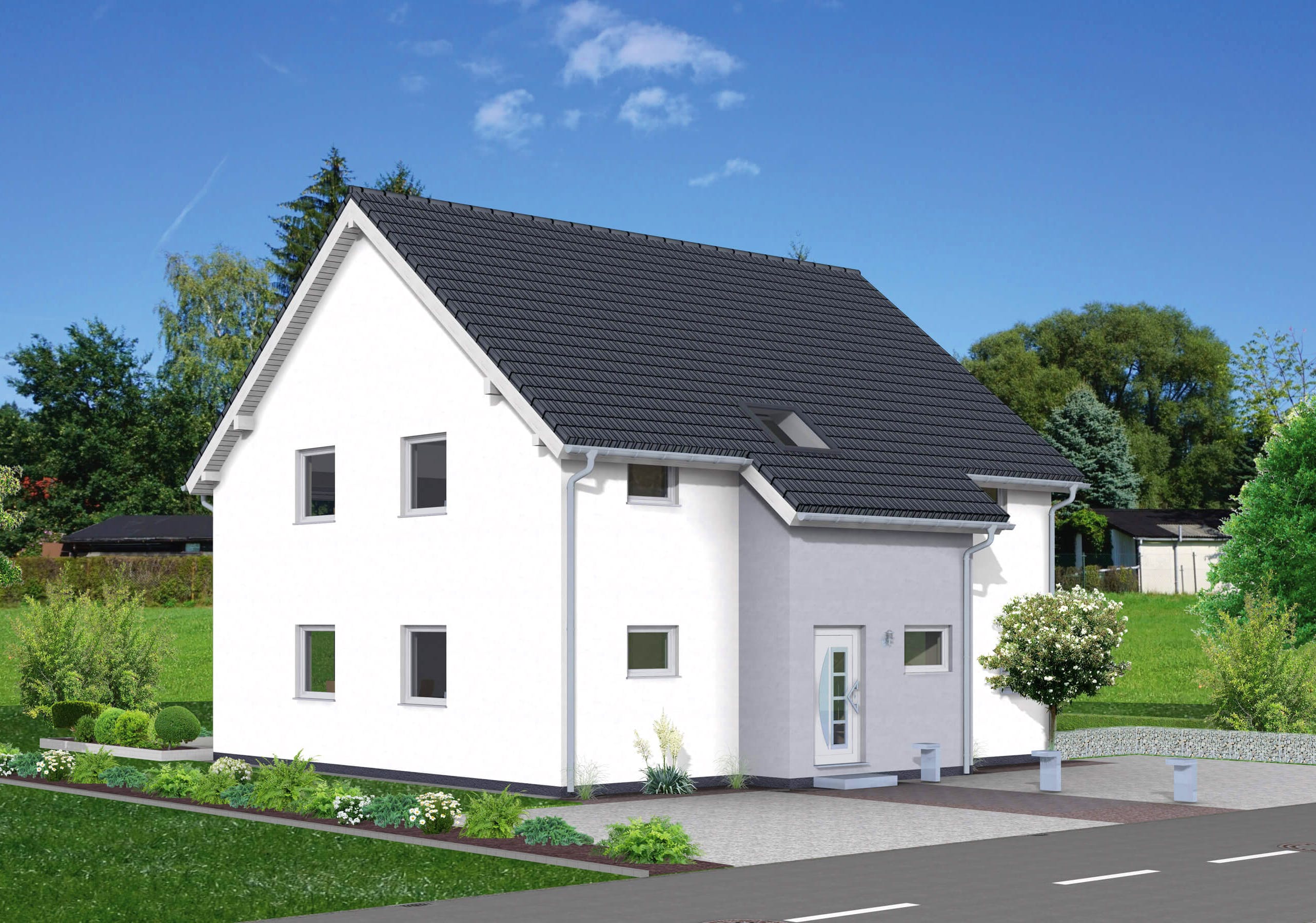 Fertighaus Junto 184 von Fingerhut Haus Schlüsselfertig ab 562403€, Satteldach-Klassiker Außenansicht 1