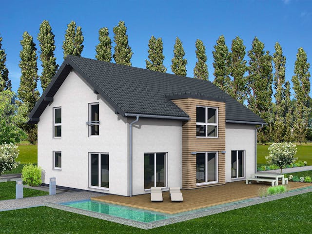 Fertighaus Junto 211 von Fingerhut Haus Schlüsselfertig ab 618691€, Satteldach-Klassiker Außenansicht 1