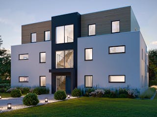 Fertighaus Mehrfamilienhaus More 5.1 von KAMPA - Mehrfamilienhäuser Schlüsselfertig ab 1741042€, Cubushaus Außenansicht 2