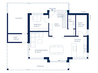 Fertighaus Concept 2 von KAMPA Schlüsselfertig ab 634731€, Satteldach-Klassiker Grundriss 1