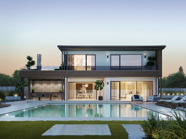 Fertighaus Concept 4 von KAMPA Schlüsselfertig ab 734939€, Stadtvilla Außenansicht 1 Fertighaus Concept 4 von KAMPA Schlüsselfertig ab 734939€, Stadtvilla Außenansicht 1