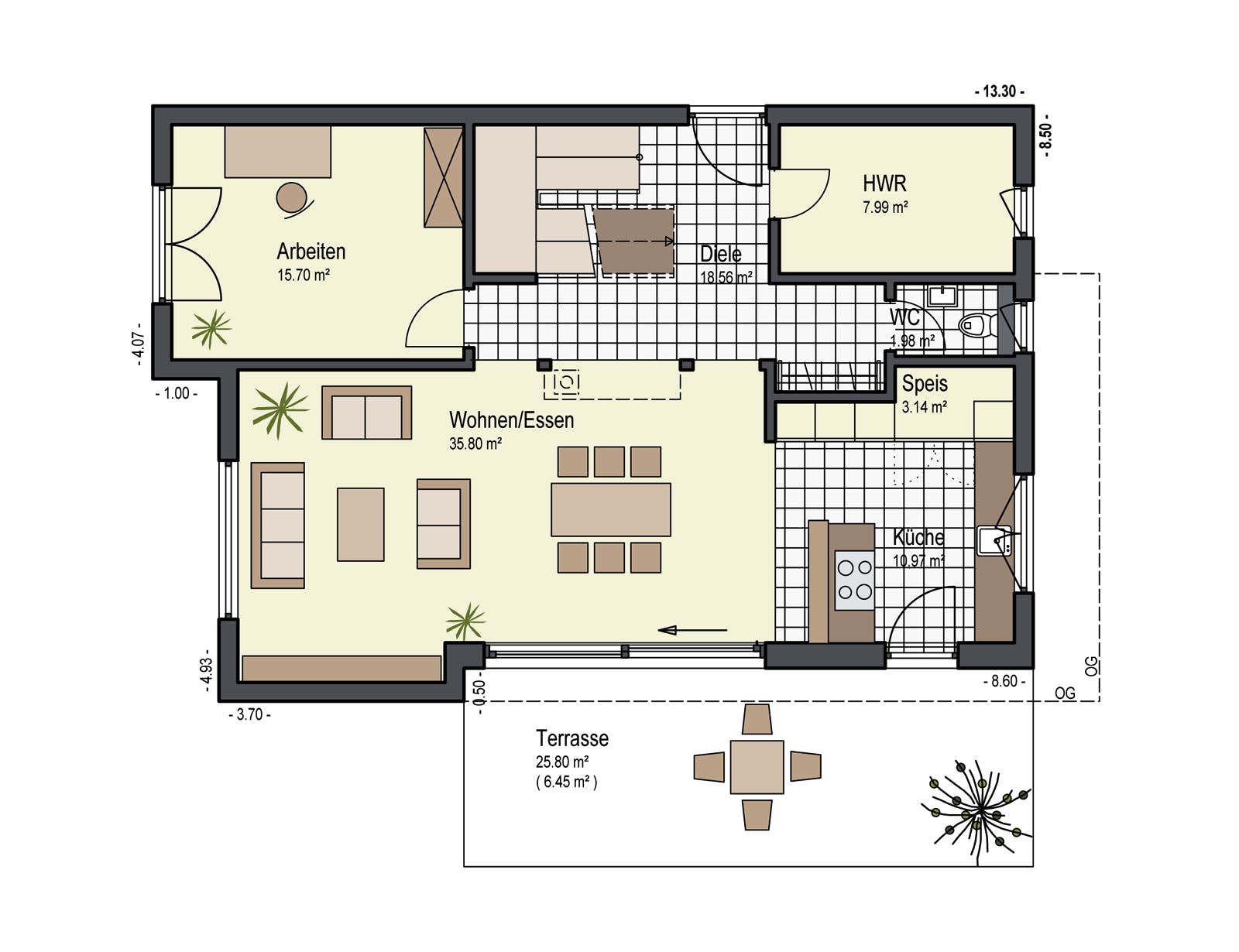 Fertighaus Haus Sonnenfeld von Keitel-Haus Schlüsselfertig ab 460364€, Pultdachhaus Grundriss 1
