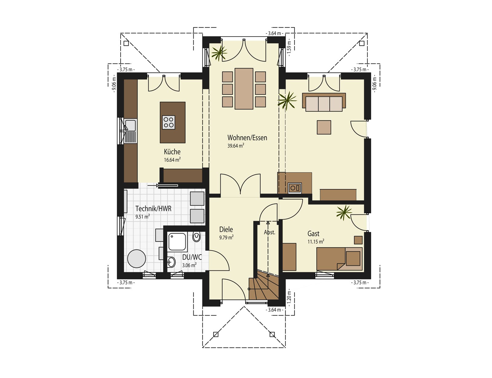Fertighaus Haus Weingarten von Keitel-Haus Schlüsselfertig ab 450152€, Stadtvilla Grundriss 1