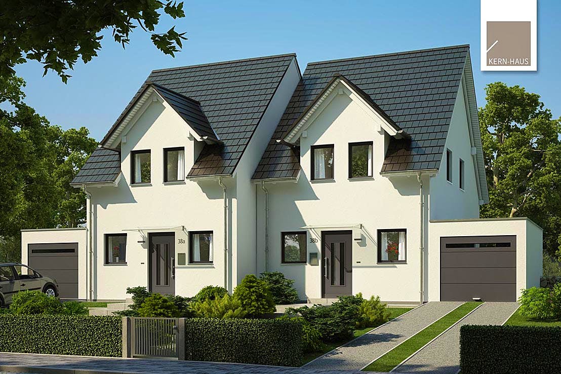 Massivhaus Doppelhaus Twin L von Kern-Haus Schlüsselfertig ab 362900€, Satteldach-Klassiker Außenansicht 2