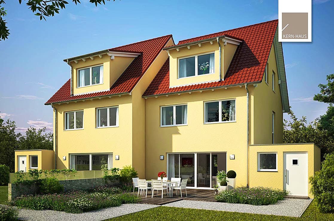 Massivhaus Doppelhaus Twin XL von Kern-Haus Schlüsselfertig ab 414900€, Satteldach-Klassiker Außenansicht 1