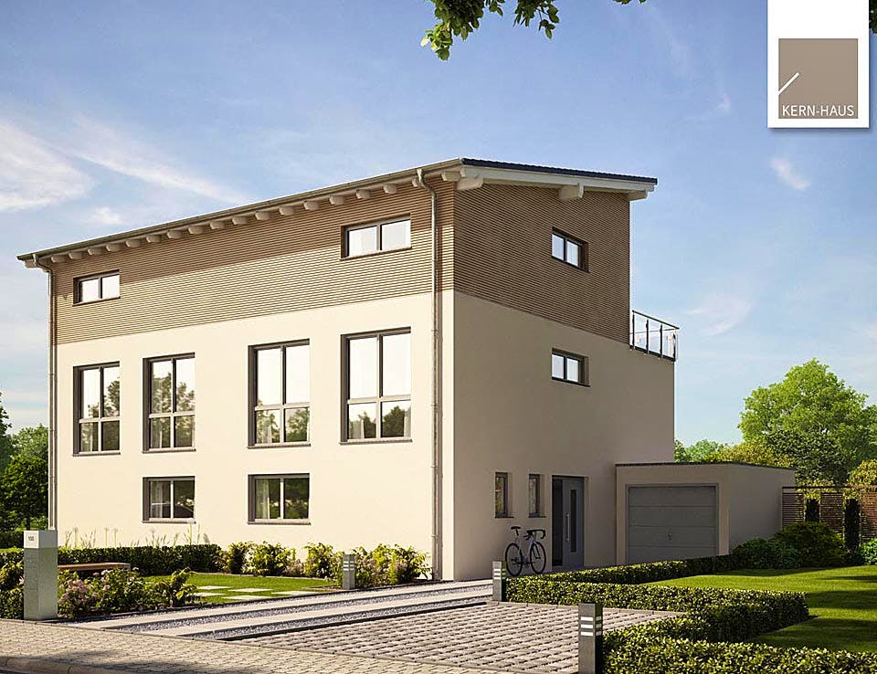 Massivhaus Doppelhaus View von Kern-Haus Schlüsselfertig ab 515900€, Pultdachhaus Außenansicht 2
