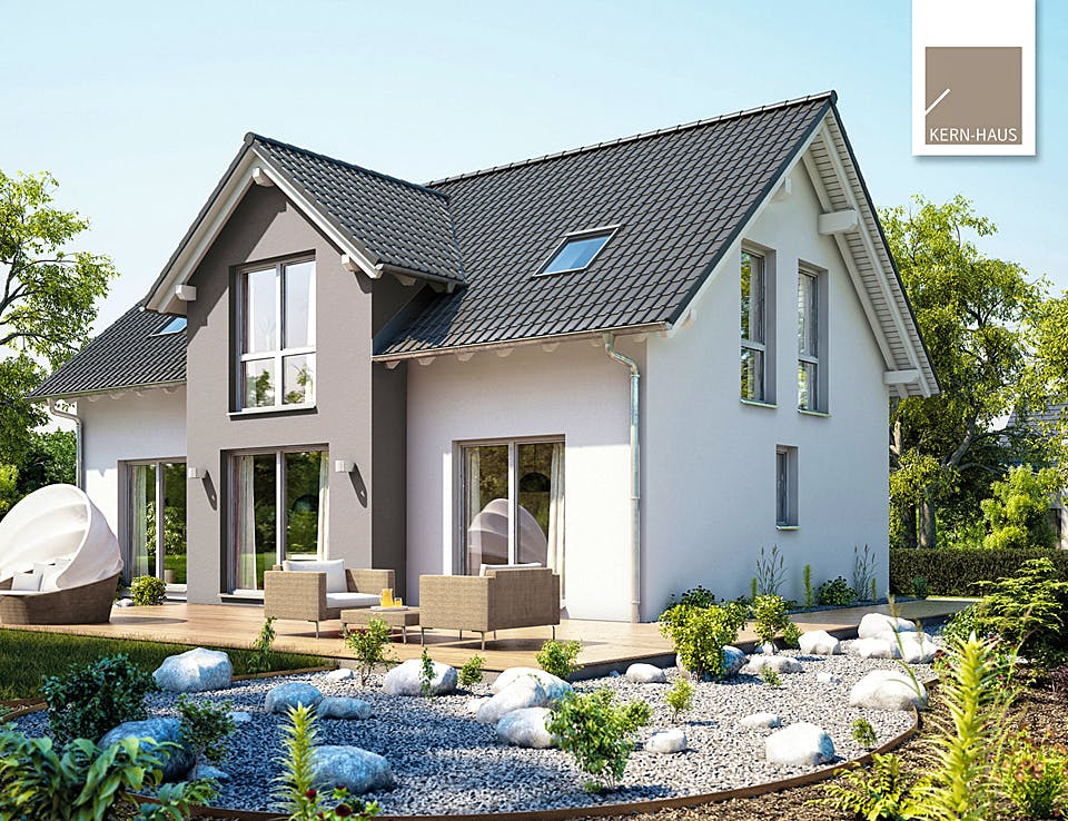 Massivhaus Familienhaus Aura von Kern-Haus Schlüsselfertig ab 418900€, Satteldach-Klassiker Außenansicht 1