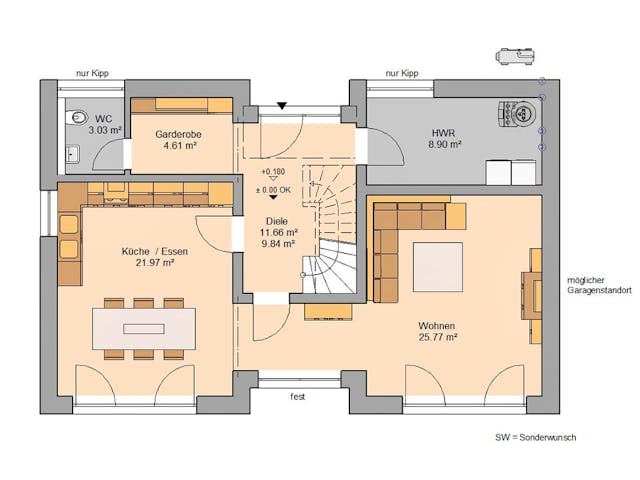 Massivhaus Familienhaus Vio Plus von Kern-Haus Schlüsselfertig ab 386900€, Pultdachhaus Grundriss 1