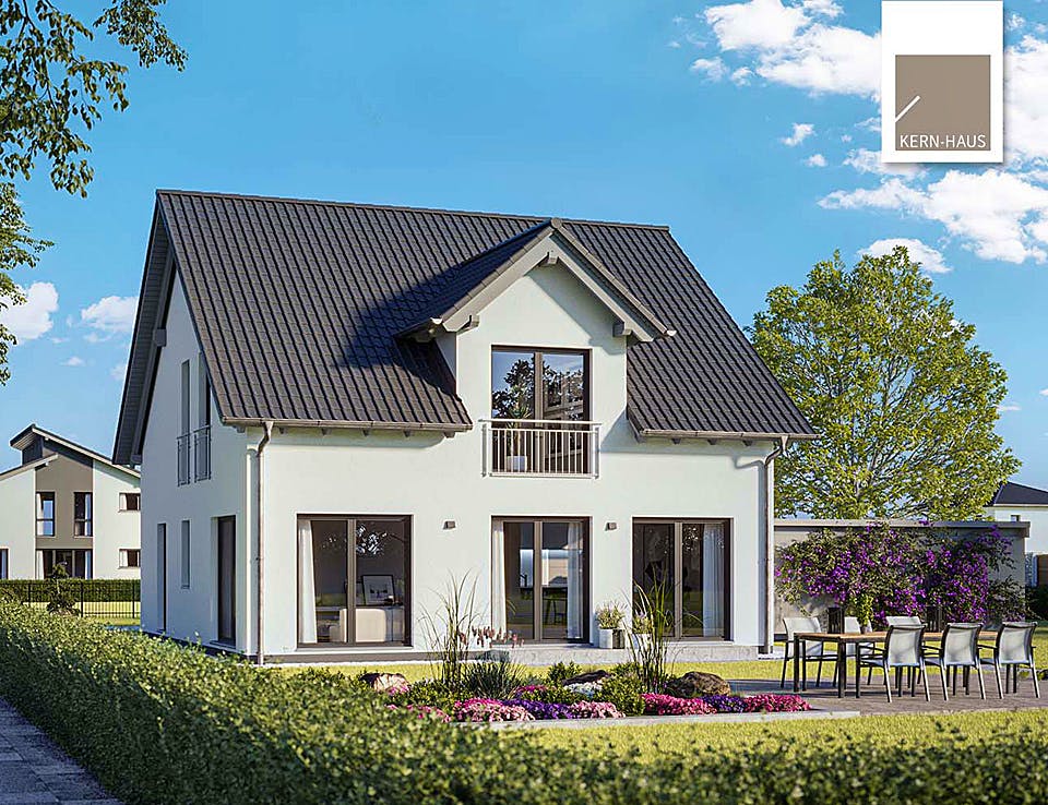 Massivhaus Familienhaus Fida von Kern-Haus Schlüsselfertig ab 392900€, Satteldach-Klassiker Außenansicht 1