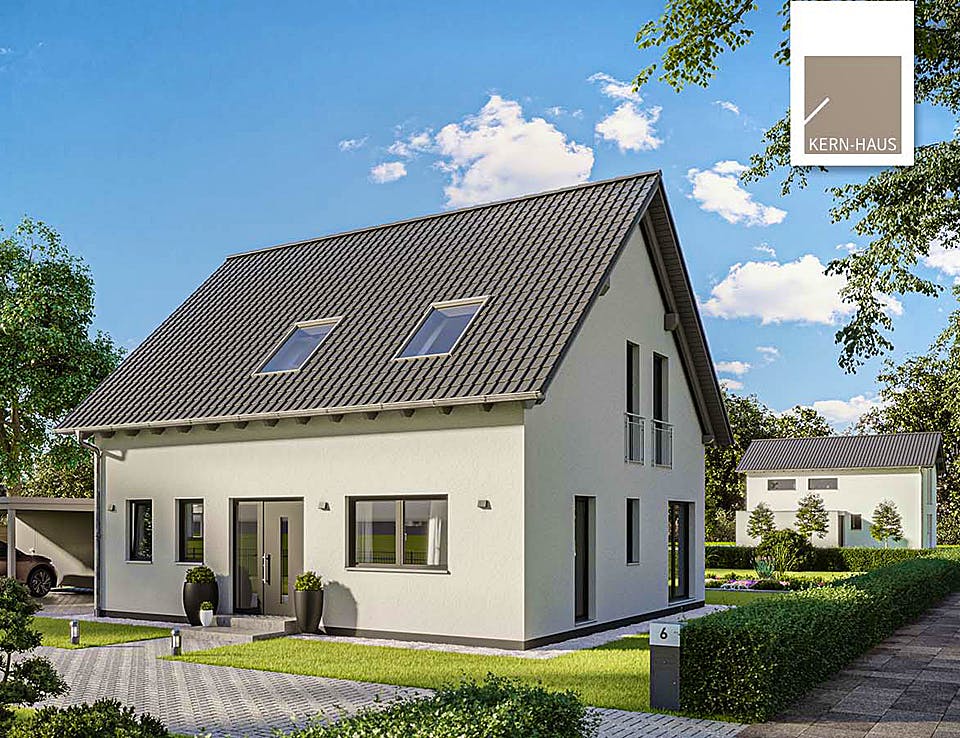 Massivhaus Familienhaus Fida von Kern-Haus Schlüsselfertig ab 392900€, Satteldach-Klassiker Außenansicht 2