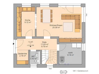 Massivhaus Familienhaus Loop Classic von Kern-Haus Schlüsselfertig ab 285900€, Satteldach-Klassiker Grundriss 1