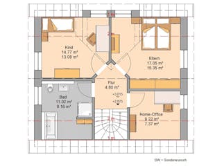 Massivhaus Familienhaus Loop Plus von Kern-Haus Schlüsselfertig ab 325900€, Satteldach-Klassiker Grundriss 2