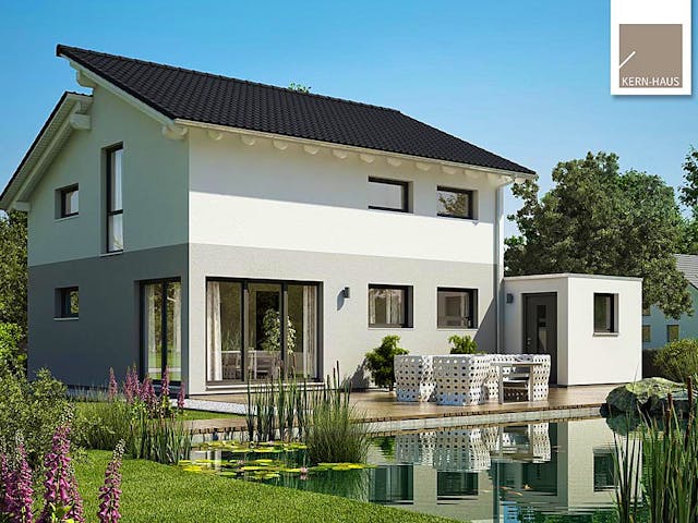 Massivhaus Familienhaus Loop Pult von Kern-Haus Schlüsselfertig ab 336900€, Pultdachhaus Außenansicht 1