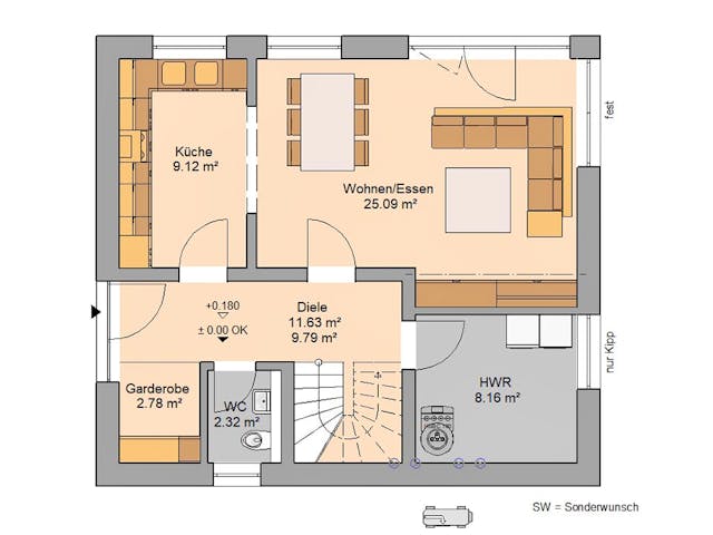 Massivhaus Familienhaus Loop Pult von Kern-Haus Schlüsselfertig ab 297900€, Pultdachhaus Grundriss 1