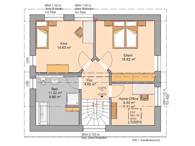 Massivhaus Familienhaus Loop Pult von Kern-Haus Schlüsselfertig ab 297900€, Pultdachhaus Grundriss 2