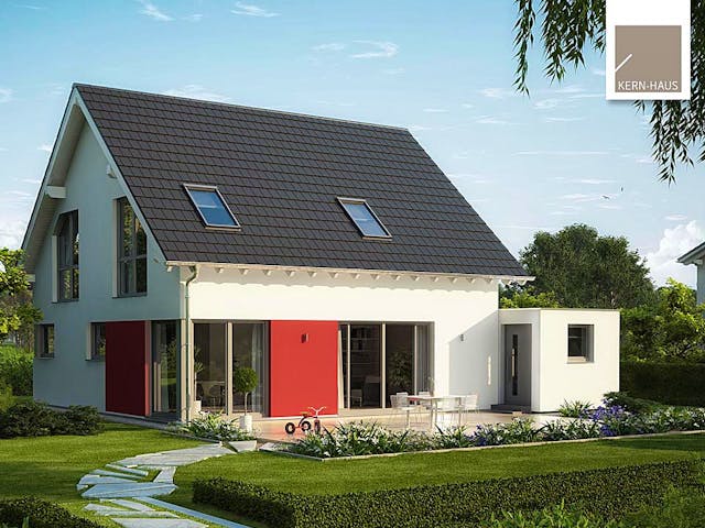 Massivhaus Familienhaus Luna Plus von Kern-Haus Schlüsselfertig ab 374900€, Satteldach-Klassiker Außenansicht 1