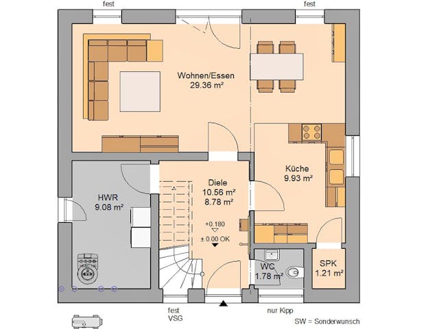 Massivhaus Stadtvilla Novo von Kern-Haus Schlüsselfertig ab 346900€, Stadtvilla Grundriss 1