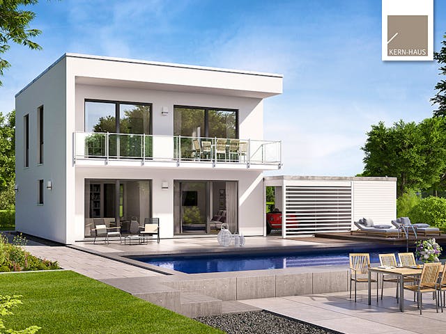 Massivhaus Bauhaus Novum P von Kern-Haus Schlüsselfertig ab 385900€, Cubushaus Außenansicht 1