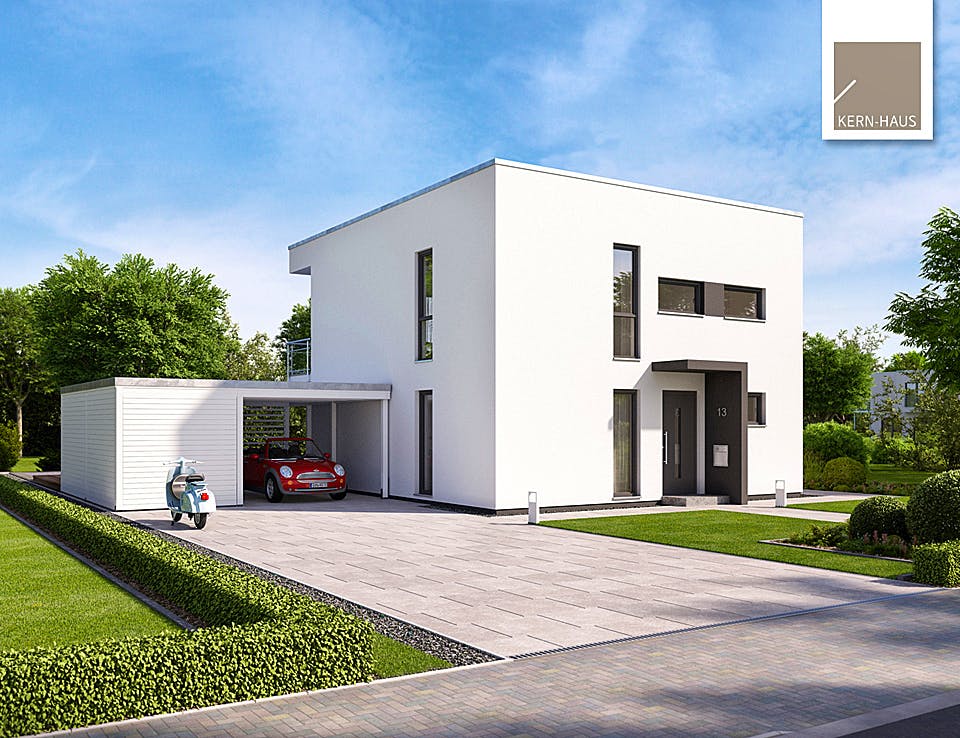 Massivhaus Bauhaus Novum P von Kern-Haus Schlüsselfertig ab 377900€, Cubushaus Außenansicht 2