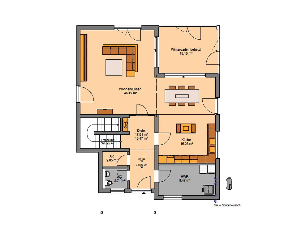 Massivhaus Familienhaus Akzent von Kern-Haus Schlüsselfertig ab 493900€, Pultdachhaus Grundriss 1