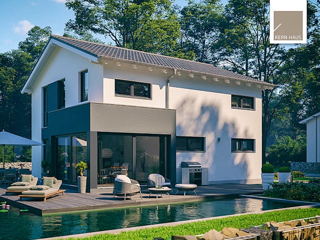 Massivhaus Familienhaus Allea von Kern-Haus Schlüsselfertig ab 412900€, Satteldach-Klassiker Außenansicht 1