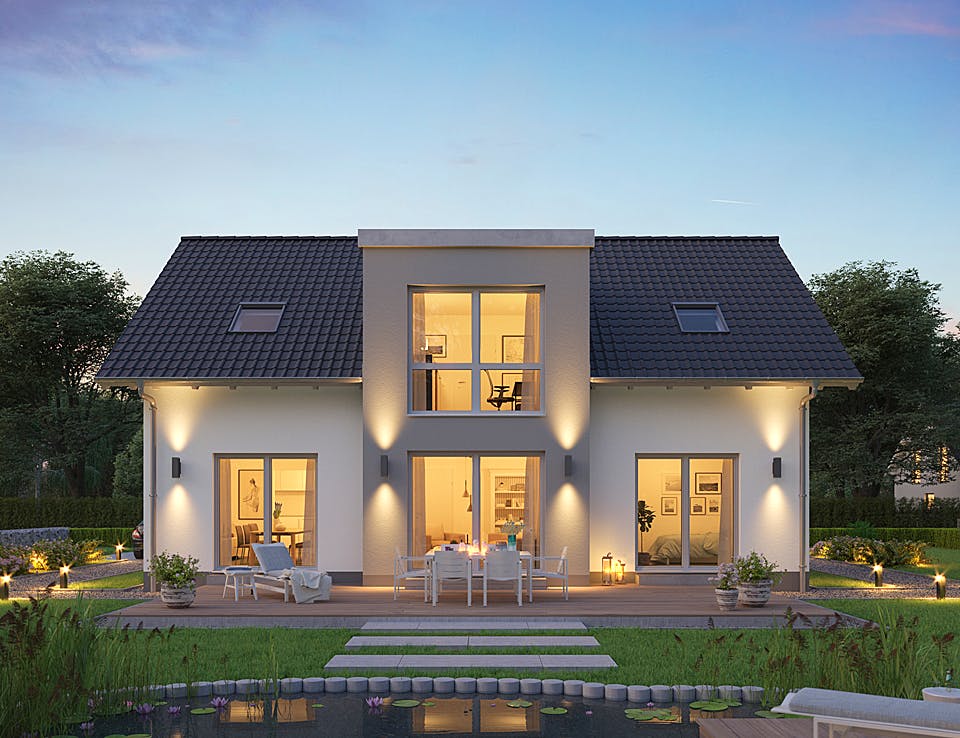 Massivhaus Familienhaus Auro von Kern-Haus Schlüsselfertig ab 428900€, Satteldach-Klassiker Außenansicht 1