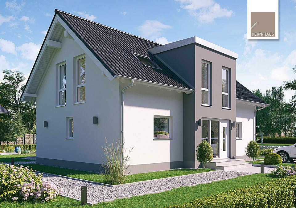 Massivhaus Familienhaus Auro von Kern-Haus Schlüsselfertig ab 428900€, Satteldach-Klassiker Außenansicht 2