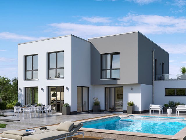 Massivhaus Bauhaus Cono von Kern-Haus Schlüsselfertig ab 648900€, Cubushaus Außenansicht 1