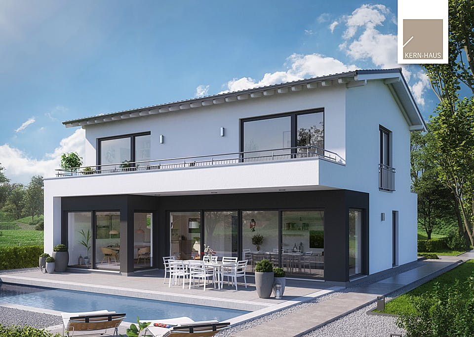 Massivhaus Familienhaus Elea von Kern-Haus Schlüsselfertig ab 579900€, Satteldach-Klassiker Außenansicht 1