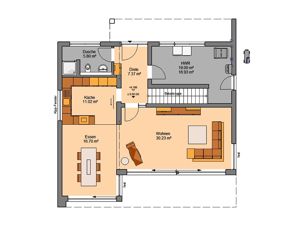 Massivhaus Familienhaus Elea von Kern-Haus Schlüsselfertig ab 579900€, Satteldach-Klassiker Grundriss 1
