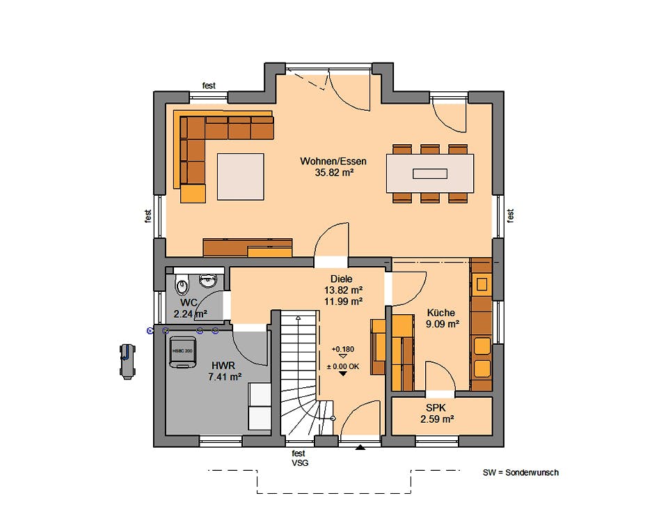 Massivhaus Familienhaus Esprit von Kern-Haus Schlüsselfertig ab 354900€, Satteldach-Klassiker Grundriss 1