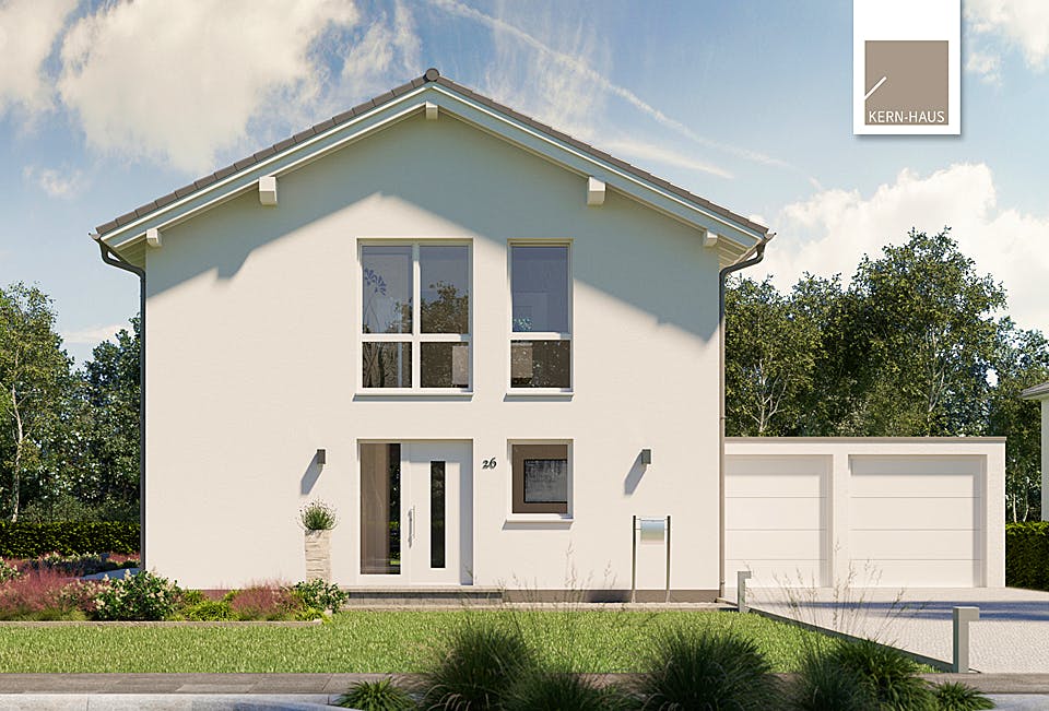 Massivhaus Familienhaus Jara von Kern-Haus Schlüsselfertig ab 322900€, Satteldach-Klassiker Außenansicht 2