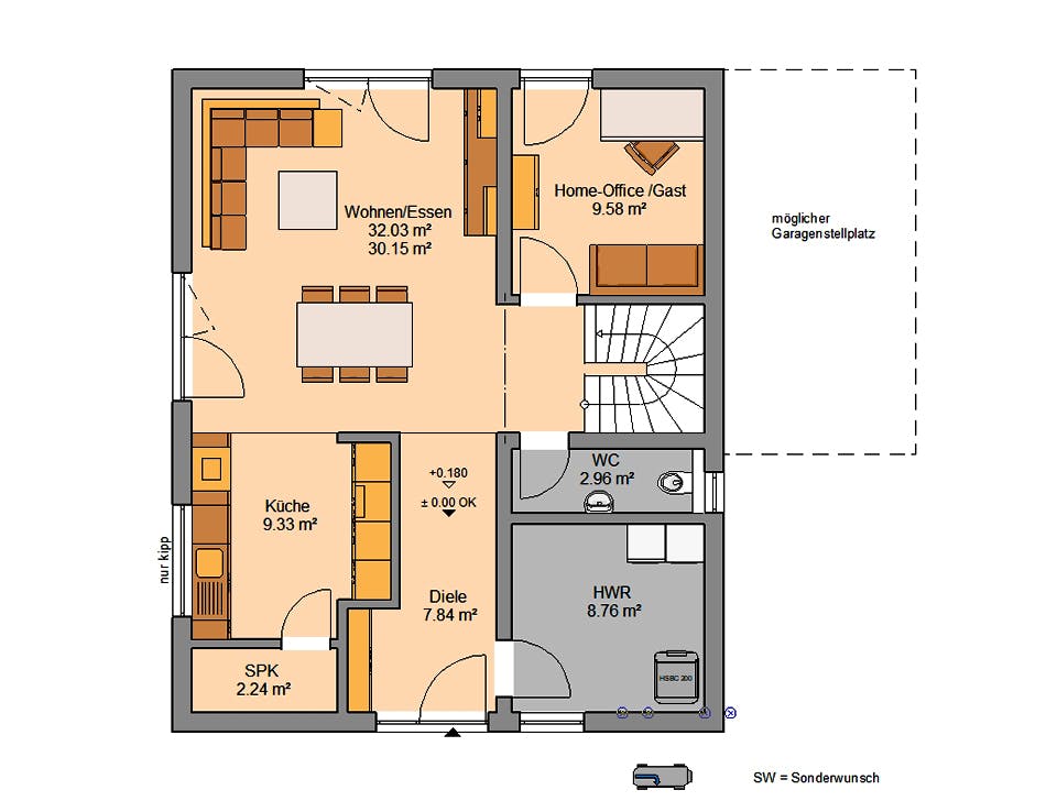 Massivhaus Familienhaus Jara von Kern-Haus Schlüsselfertig ab 322900€, Satteldach-Klassiker Grundriss 1