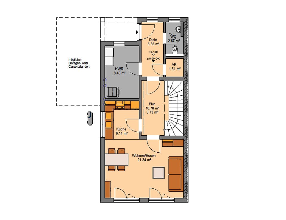Massivhaus Doppelhaus Linus von Kern-Haus Schlüsselfertig ab 355900€, Stadtvilla Grundriss 1