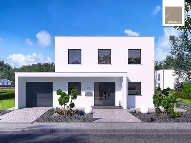 Massivhaus Bauhaus Puro von Kern-Haus Schlüsselfertig ab 366900€, Cubushaus Außenansicht 1