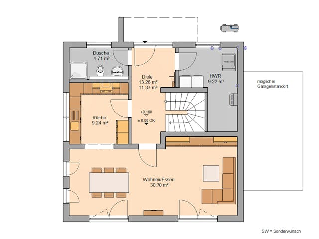 Massivhaus Bauhaus Puro von Kern-Haus Schlüsselfertig ab 366900€, Cubushaus Grundriss 1