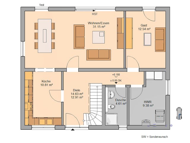 Massivhaus Familienhaus Signum von Kern-Haus Schlüsselfertig ab 386900€, Satteldach-Klassiker Grundriss 1