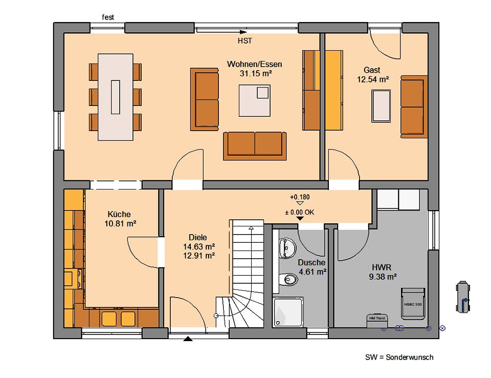 Fertighaus Familienhaus Signum von Kern-Haus Schlüsselfertig ab 343900€, Satteldach-Klassiker Grundriss 1