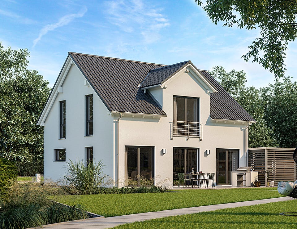 Massivhaus Familienhaus Trend von Kern-Haus Schlüsselfertig ab 327900€, Satteldach-Klassiker Außenansicht 1