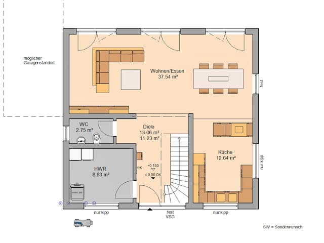 Massivhaus Familienhaus Trend von Kern-Haus Schlüsselfertig ab 369900€, Satteldach-Klassiker Grundriss 1