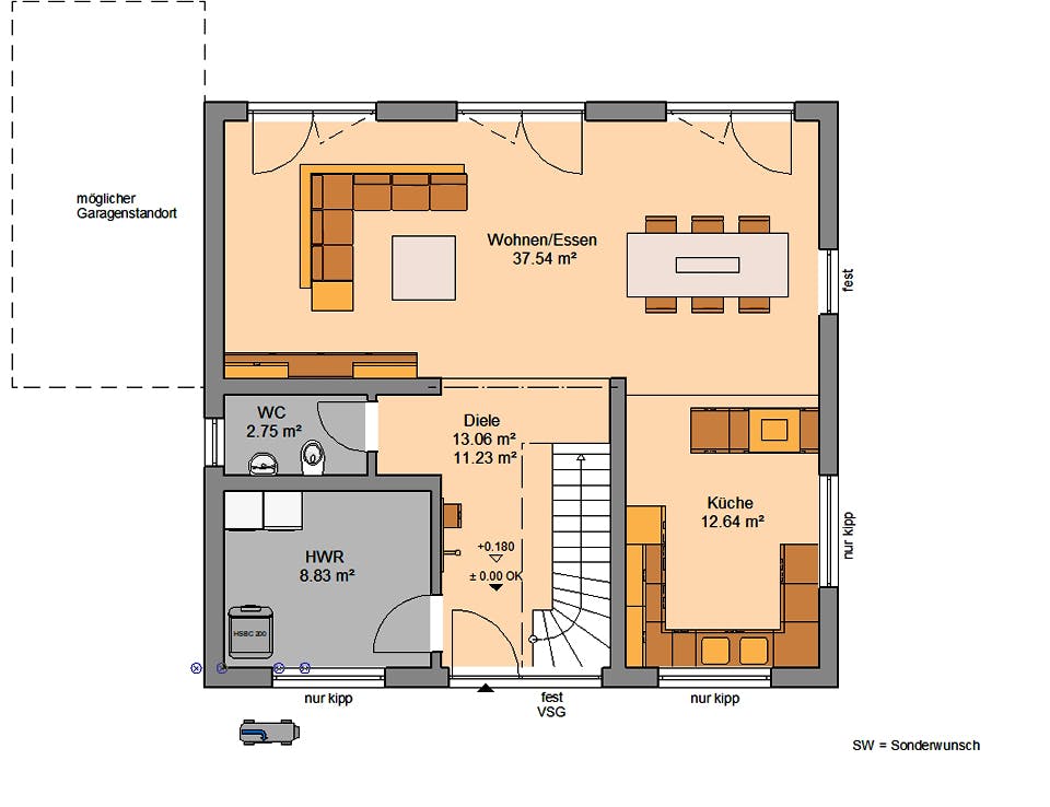Massivhaus Familienhaus Trend von Kern-Haus Schlüsselfertig ab 327900€, Satteldach-Klassiker Grundriss 1