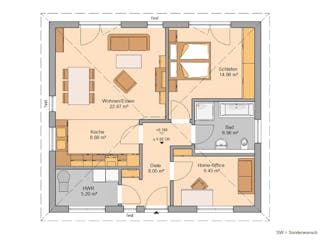 Massivhaus BUNGALOW EASY von Kern-Haus Chemnitz Schlüsselfertig ab 242900€, Bungalow Grundriss 1