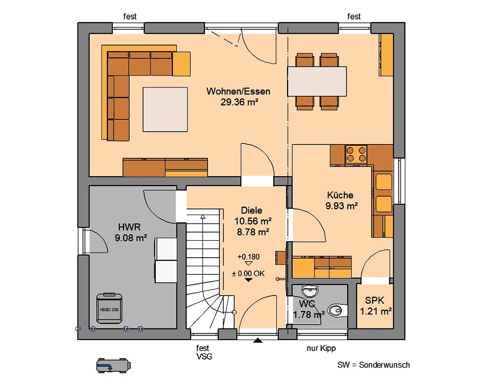 Massivhaus ARCHITEKTENHAUS NOVO von Kern-Haus Chemnitz Schlüsselfertig ab 356900€, Stadtvilla Grundriss 1